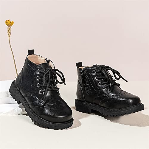Meckior Toddler Girls Boys Combat Ankle Boots Little Kid Zipper Lace Up Waterproof Outdoor Chelsea Booties Leather Fashion School Uniform Dress Boots4