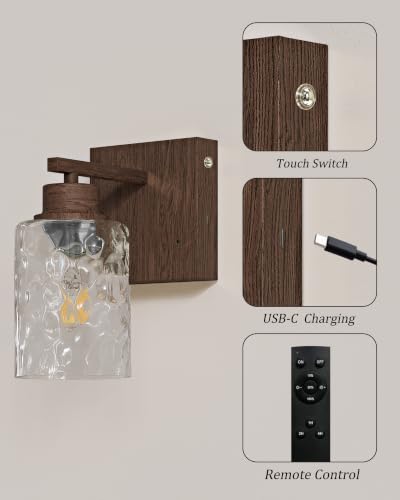 Image of Rayogale Hammered Glass Battery Operated Wall Sconces Set of Two Walnut
