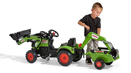 Falk Claas Kinder-Baggerlader mit beweglichem Baggerarm & Anhänger I Pedaltraktor Arion 410 Replik I mit Hupe I ab 2 Jahren I Outdoor Spielzeug für Jungen & Mädchen