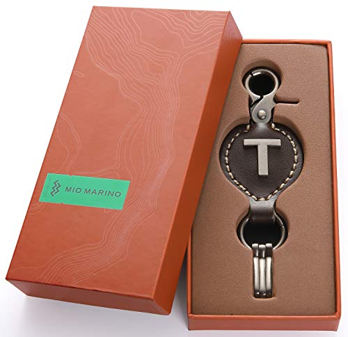 Leather Keychain For Men, Single Letter Alphabet With Easy Clasp - T - Rich Brown - One Size #TOP4