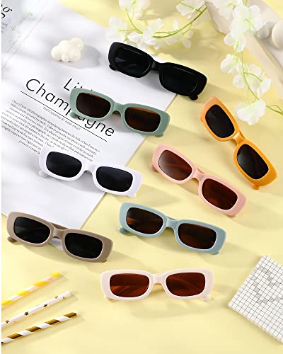 Xuhal 8 Pairs Kids Retro Rectangle Sunglasses Polarized Sunglasses Children Girls Boys Y2K Trendy Eyewear Square Frame Glasses for Summer Beach Age 3-10 Toddlers4