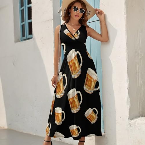 Vintage Beer Mug Sleeveless Maxi Dress for Women V Neck Flowy Sundresses Long Dresses Beach2