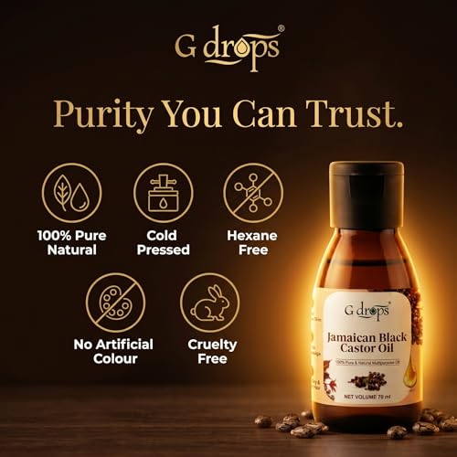 Image of Jamaican Black Castor Oil (Arandi Tel) - 100% Pure Cold-Pressed & Hexane-Free for Hair Growth, Thicker Eyebrows & Eyelashes, Scalp Nourishment | For Men & Women | 70ml