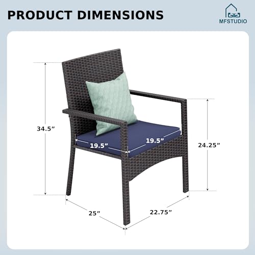 Image of MFSTUDIO Patio Rattan Chairs Set of 4, Wicker Outdoor Dining Chairs Set of 4, All Weather Patio Armchairs w /Armrests, Steel Frame, Brown, 330lbs