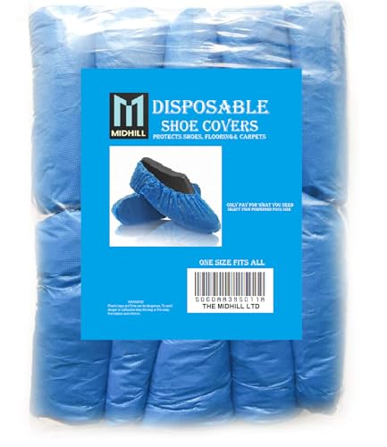 MIDHILL 30x BLUE DISPOSABLE STANDARD SHOE COVERS FOR CLEANING OVER SHOE PROTECT CARPETS 3.5g PAIRS ONE SIZE FITS ALL (30)