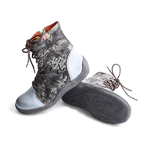 TMA EYES Women's Leather Ankle Boots Lace-Up Patchwork Letter Printing Leather Boots for Women3