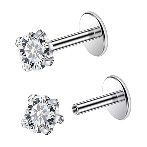 Jenxnjsjo F136 Titanium 20g 6mm Flat Back Nose Rings Studs Earrings Piercing Jewelry for Women Men 20 Gauge Screw On Tops with Flatback Straight Bar 3mm Diamond Hypoallergenic Dainty Tiny Small Pin Cover