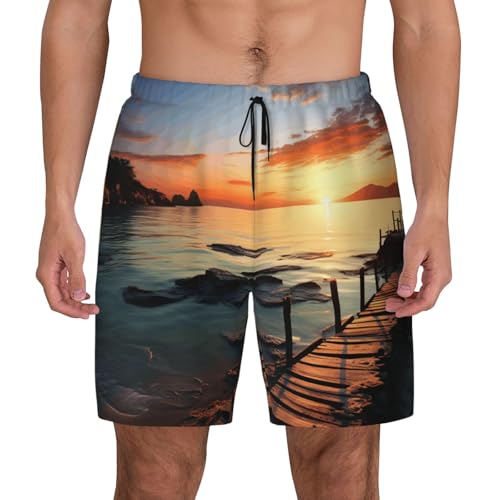 Men's Swim Trunks Quick Dry Board Shorts Seascape Sunset Ocean Beach Beach Shorts with Pocket Bathing Suits for Men