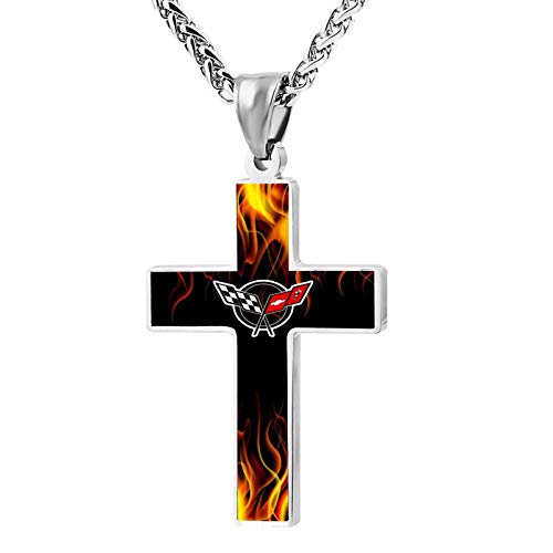 PETWIN Unisex Classic Crucifix Corv-Ette Necklace Pendant Fashion Personalized Cross Chain Religious Jewelry for Women Men