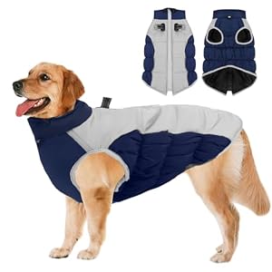 Wintermantel Hundemantel Gross Hund, Hundemantel Winter Rollkragen Warme Reflektierende,Haustier Skifahren Kostüm Winterweste für Mittlere Große Gross Hunde Marineblau,XL