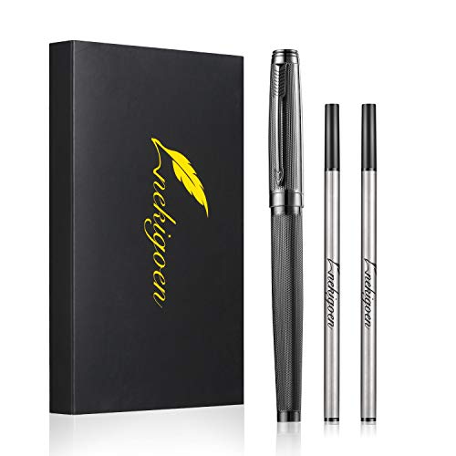 Nekigoen Rollerball Pen for Men Women Executive Home Office Use, with Gift Box and 2 Extra Refills Black Ink 0.7mm G2 (Gray)