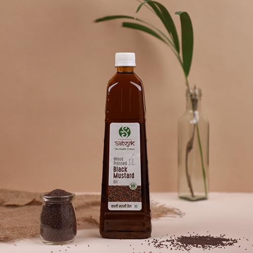 Image of S Siddhagiri's SATVYK THE HEALTH re STORE Wood Pressed Black Mustard Oil (1Ltr) - Unrefined | Mustard Oil for Cooking | Kachi Ghani Sarso Oil | Sarso Cooking Oil