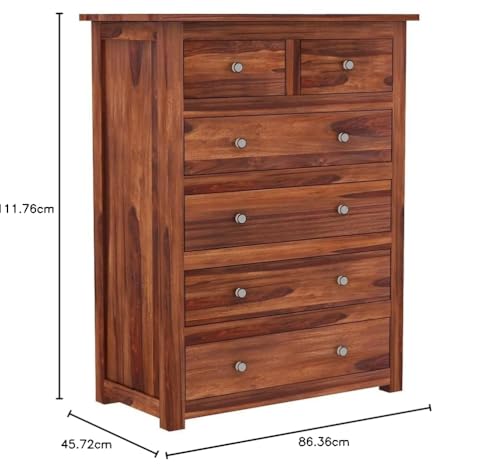 Image of Sheesham Wood Chest of Drawers 6 Drawers Wooden Dresser with Storage Organizer for Bedroom Living Room Home (Honey Finish)