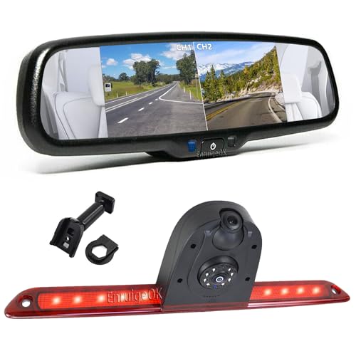 EnruigeOK Doppelobjektiv-Bremslicht-Rückfahrkamera für Mercedes Sprinter W906 NCV3 W907 W910 VS30 VW Crafter Van mit 17,4 cm (6,8 Zoll) Bildschirm, 2 Geteilte Spiegel-Monitor-Kit (#1.5 Halterungsset)