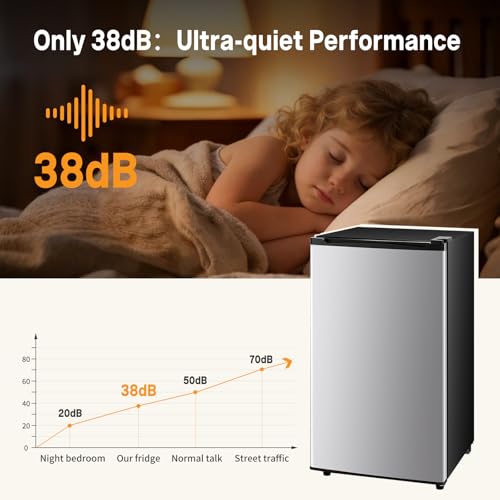 Image of NEWBULIG Mini Fridge with Freezer 3.2 Cu.Ft Small Refrigerator for Office, Dorm, Small Fridge with Adjustable Thermostat, Energy Saving, Singel Door, Sliver