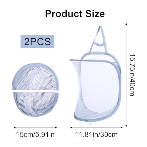 WJIAAA Hängender Wäschekorb,2 Stück Wäschekorb Klein Faltbarer Mesh Laundry Basket, Pop Up Hänge Netzkorb, Wand-Wäschekörbe aus Mesh für Heim Reisen Badezimmer (Weiß, Grau)