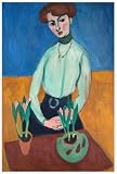 Waeta Rnvzx Arte mural de Henri Matisse, chica joven con póster de tulipanes, arte vintage en lienzo, pintura abstracta, grabados de Henri Matisse para decoración del hogar, cuadro 40x60cm sin marco