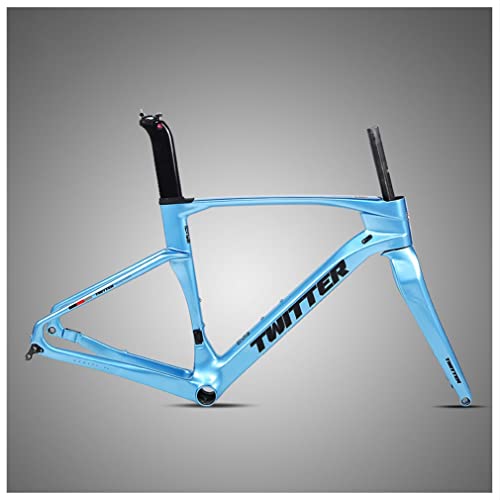 HIMALO Carbon Fiber Road Bike Frameset Disc Brake Racing Frame 45/48/51/54CM 12x100/12x142mm Thru Axle Bicycle Frame for 700c Wheels(Blue,54cm)