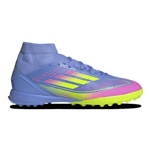 adidas Women's F50 League Mid Top Turf Soccer Cleats Sneaker, Blue Fusion/Lucid Lemon/Lucid Pink, 8.5