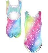 EQSJIU Gymnastics Leotards for Girls Kids Sparkly Patterned Rainbow Galaxy Aurora Colorful Butter...