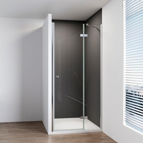 IMPTS Duschtür Falttür 100cm, Einzelfalttür Nische Duschabtrennung Duschkabine Faltbar Dusche mit Diagonalen Sicherheitsstange 6mm ESG Sicherheitsglas 185cm