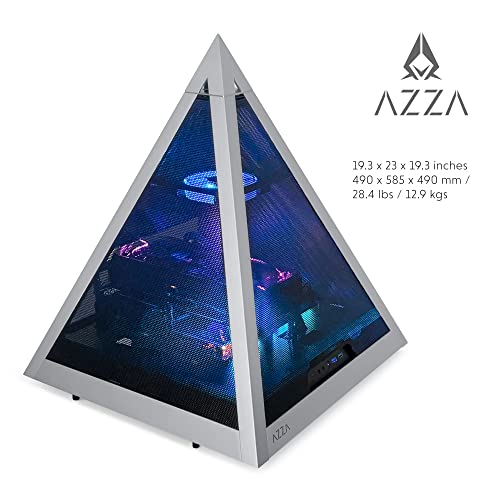 Gabinete para PC AZZA Pyramid Mesh - Chasis ATX en forma de pirámide con paneles de malla y estructura de aluminio anodizado, soporte para placas base E-ATX y radiador de 360 mm, ventilador ARGB Apex de 120 mm, cable riser PCI-e 4.0 x16 y soporte para GPU miniatura 4