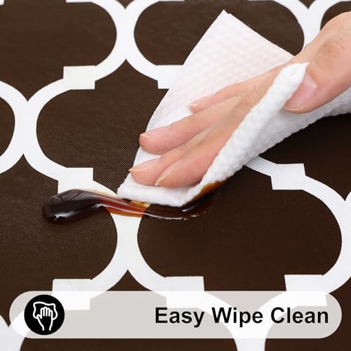 Image of Smiry Round Plastic Table Cloth, Waterproof Vinyl Tablecloth with Flannel Backing for Round Tables, Wipeable Spillproof Tablecloths for Dining, Camping, Indoor and Outdoor 60 inch Round, Coffee