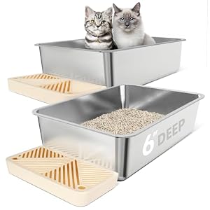 Chenove Extra große Edelstahl Katzentoilette 2er Set