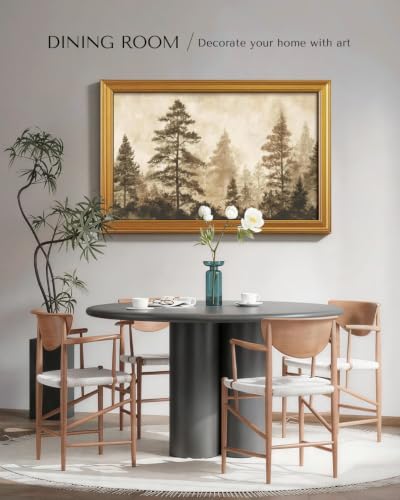 Image of Large Gold Framed Wall Art, Landscape Wall Decor - Misty Pines -24 x 36 IN