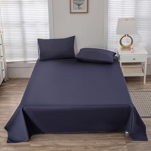 HAIBA Bettlaken ohne Gummizug - wasserdichtes Betttuch 160 x 230 cm dunkelblau mit 1 Kissenbezug Betttuch aus superweicher, gebürsteter Mikrofaser, bügelfrei, atmungsaktiv