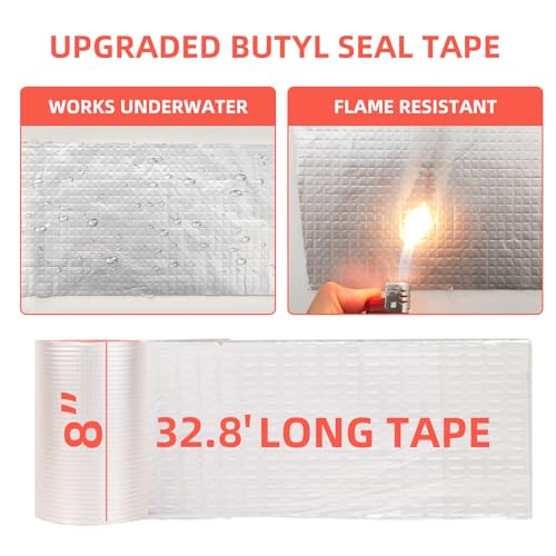 Image of Butyl Tape 8in x 32.8ft Aluminum Waterproof Tape for Leaks Tape for RV Repair, HVAC Ducts Leak Fix, Boat and Pipe Sealing, Roof Crack Patching, Awning and Window Sealing