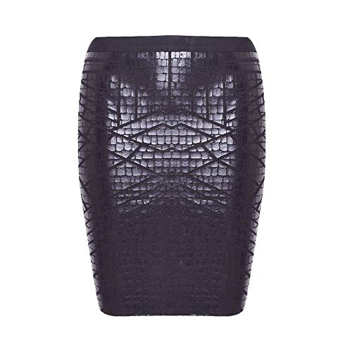 HLBandage Leather High Waist Bandage Pencil Skirt (M, Black)