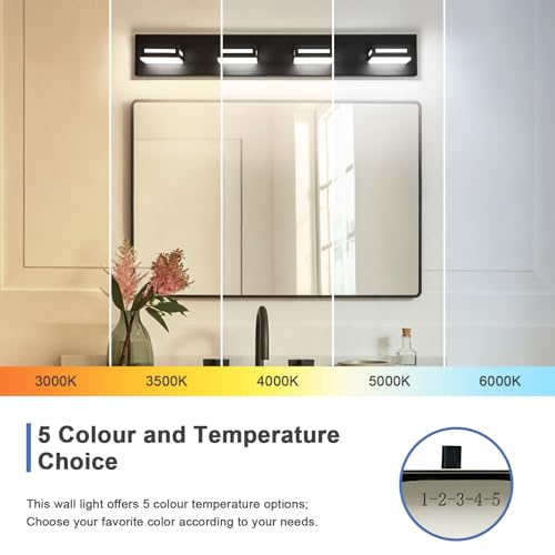 Image of LED Modern Bathroom Light Fixtures, 4-Light 30-Inch Dimmable 5CCT Adjustable Matte Black Vanity Lights for Bathroom Lighting Fixtures Over Mirror, 350 Rotatable Wall Lamp