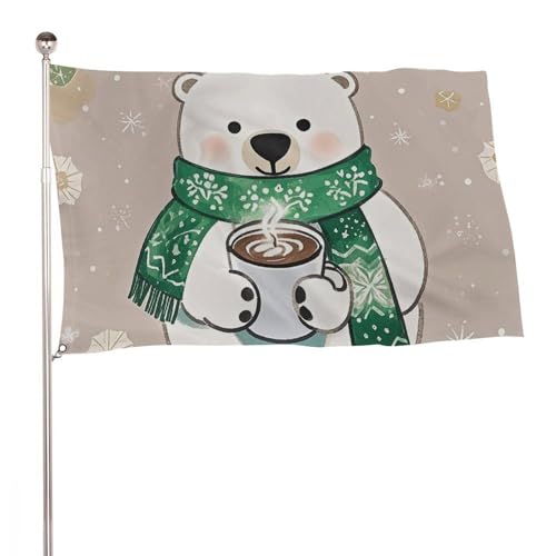 Drapeau ours qui a peur du froid grand format 152x243 cm pour décoration extérieure de Noël