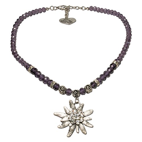 Preisvergleich Produktbild Alpenflüstern Perlen-Trachtenkette Fiona Crystal mit Strass-Edelweiß groß - Damen-Trachtenschmuck Dirndlkette lila-violett DHK142