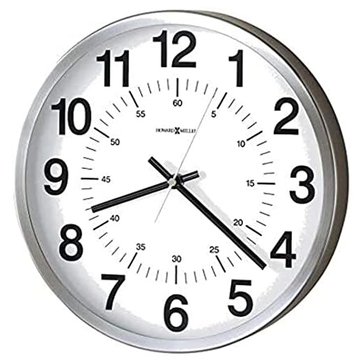 Howard Miller Easton Wall Clock Round Metal Case, Battery Operated Analog Timepiece with Glass