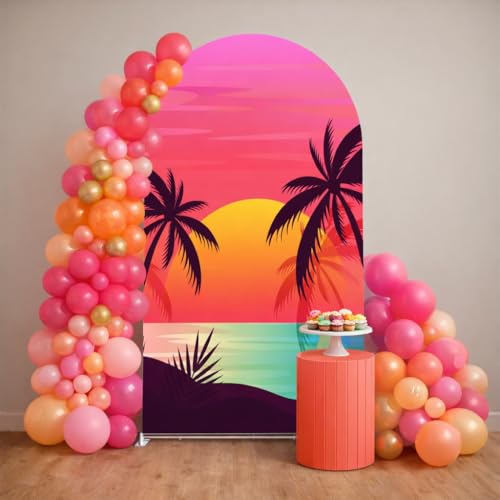 HISDH Beach Sunset Palm Trees Arch Backdrop Covers Tropical Summer Birthday Party Decorations Arches...