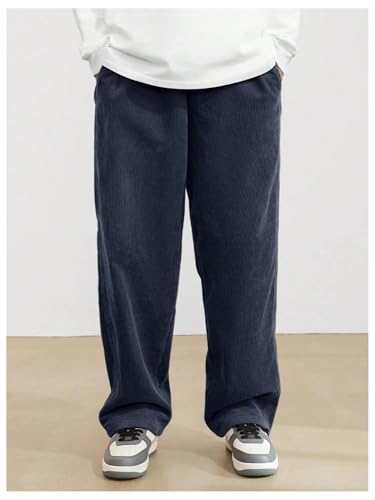 Image of AVANOVA Men's Black Front Tie Loose Fit Corduroy Baggy Long Slacks Chino Pants with Slant Pocket Simple Casual Trousers, Going Out (Code Pant 186)