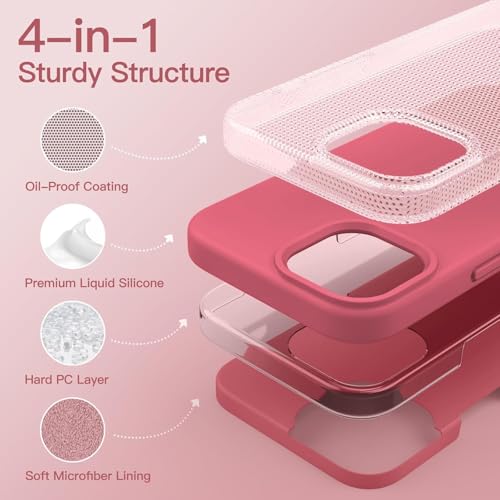 Image of DIZORO Compatible for iPhone 15 Plus Case 6.7, Slim Liquid Silicone 3 Layers Full Covered Soft Gel Rubber Phone Case Protective Cover 6.7 Inch - Hibiscus.