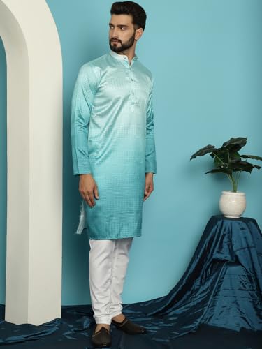 Image of SOJANYA (Since 1958, Men's Jacquard Silk Multi Shade Sequinned & White Pyjama Set