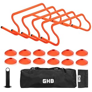 GHB Speed Agility Training Equipment, 5 Pack Agility Hurdles Soccer Cones 12 Pack Detachable Sturdy Hurdles Training Equipment Set with Carry Bag for Athletes,Soccer,Basketball