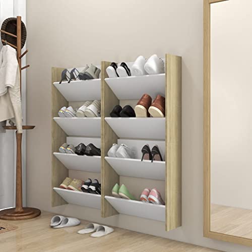 FIRBNUS Armario de Recibidor 4 uds con 2 Baldas Basculantes Armario Zapatos de Pared Shoes Rack Mueble Zapatero Multicolor Estantería Armario de Pasillo Armario Zapatero Madera Aglomerada