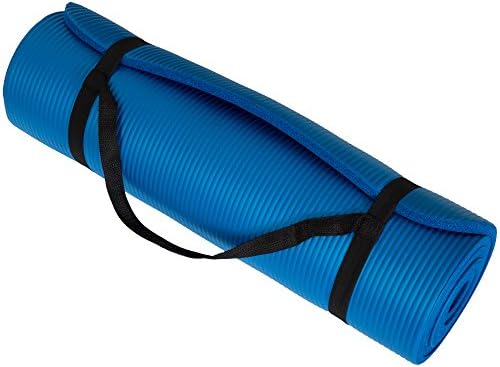 Extra Thick Yoga Mat - 0.5-Inch-Thick Durable Non-Slip Foam Workout Mat for Fitness, Pilates and Floor Exercises with Carrying Strap by Wakeman (Blue)