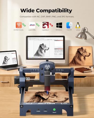 Image of ACMER S1 3500mW Laser Engraver Machine, Higher Accuracy Lazer Cutter and Engraving Machine with Working Area 130x130mm,0.04mm Laser Spot Engraving Machines & Tools For Wood Metal, Leather