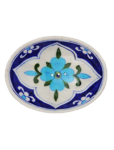 Porte-Savon en céramique Bleu avec des Trous pour Le Drainage de l'eau 13 x 9,5 x 2 cm Cover