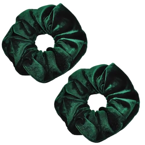 2 Pcs Velvet Scrunchie, Purple Hair Accessories, Shiny and Soft Jersey Fabric Hair Scrunchie Elastic Hair Band, Scrunchy Holder for Women Adult (Purple) (green)