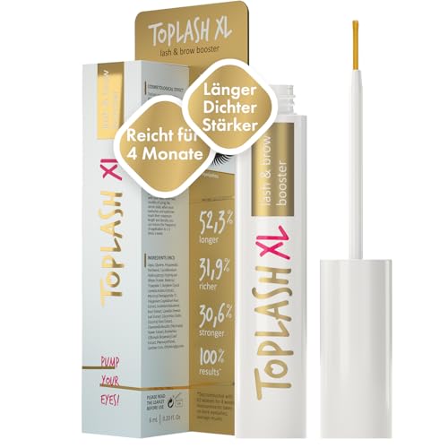 Toplash XL Wimpern- und Augenbrauen-Booster - Wachstumsserum mit Wimpern- und Augenbrauenverstärker - fördert gesunde, kräftige Wimpern - mit natürlichen Potanicals und Peptiden - 6 ml Toplash XL Wimpern- und Augenbrauen-Booster - Wachstumsserum mit Wimpern- und Augenbrauenverstärker - fördert gesunde, kräftige Wimpern - mit natürlichen Potanicals und Peptiden - 6 ml