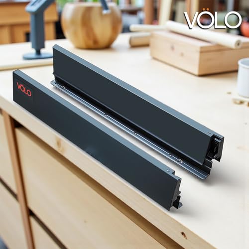Image of VOLO Soft Close Tandem Drawer Slide System for Modular Kitchen - Double Gallery Metal Side Panels, Innotech Type, 50Kg Load Capacity | 1 Set | Grey, 4 Inch X 500MM /20 inch