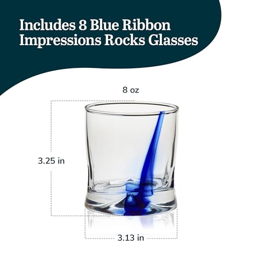 Image of Libbey Blue Ribbon Rock Glasses Set of 8, Artisan Inspired Four-Dimple Shaped Whiskey Glasses Set, Dishwasher Safe Short Drinking Glasses for Families
