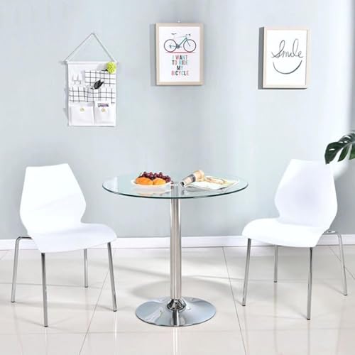 Image of 23.4 inch Round Glass Dining Table, Modern Circular, Sturdy Base and Perfect for 2-4 Seat, Bistro Style for Dining Room, Living Room, Balcony, Cafe